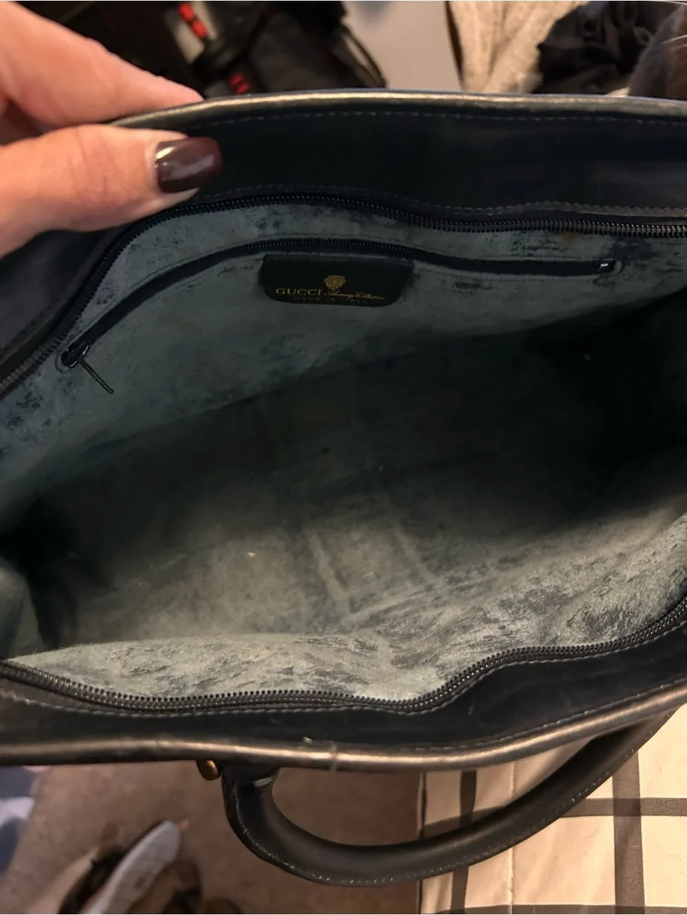 Gucci GG Supreme Briefcase Tote in Beige with Blue and Red Stripe